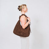 Sac porté épaule froncé – Grand modèle, marron foncé