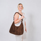 Sac porté épaule froncé – Grand modèle, marron foncé