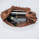 Sac porté épaule froncé – Grand modèle, marron foncé