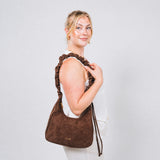 Sac bandoulière froncé – Petit, Marron foncé