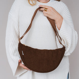 Sac bandoulière en velours côtelé marron