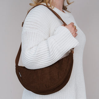 Sac bandoulière en velours côtelé marron