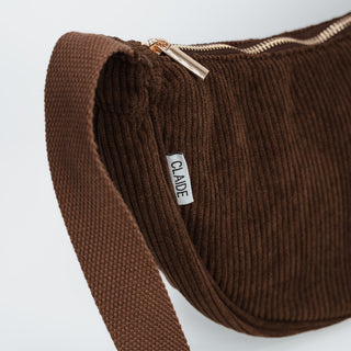 Sac bandoulière en velours côtelé marron