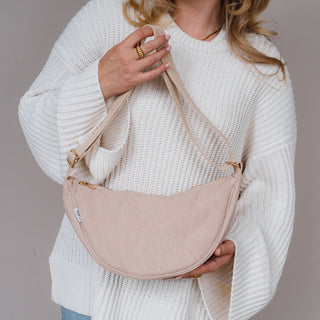 Sac bandoulière en velours côtelé beige
