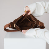 Sac bandoulière en velours côtelé marron
