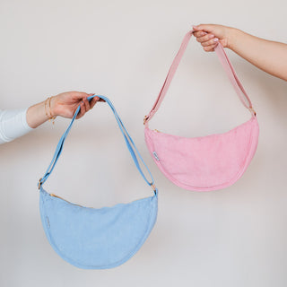 Sac bandoulière en velours côtelé rose