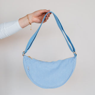 Sac bandoulière en velours côtelé bleu clair