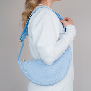 Sac bandoulière en velours côtelé bleu clair